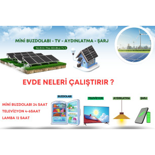 Ev Tipi Güneş Enerji Sistemi Paketi - Mini Buzdolabı, TV, Aydınlatma, Şarj İçin | 1200W İnverterli Solar Enerji Seti Ev Tipi Güneş Enerji Sistemi Paketi - Mini Buzdolabı, TV, Aydınlatma, Şarj İçin | 1200W İnverterli Solar Enerji Seti